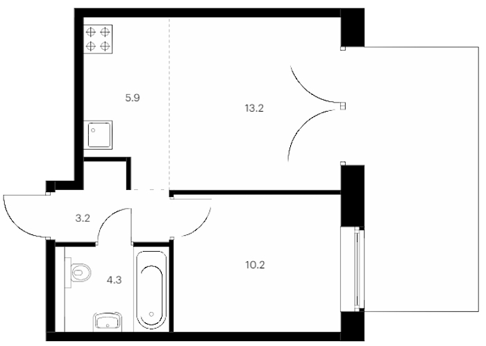 1-комнатная квартира 40.8 м², 1/9 эт., ЖК «Лермонтовский 54»